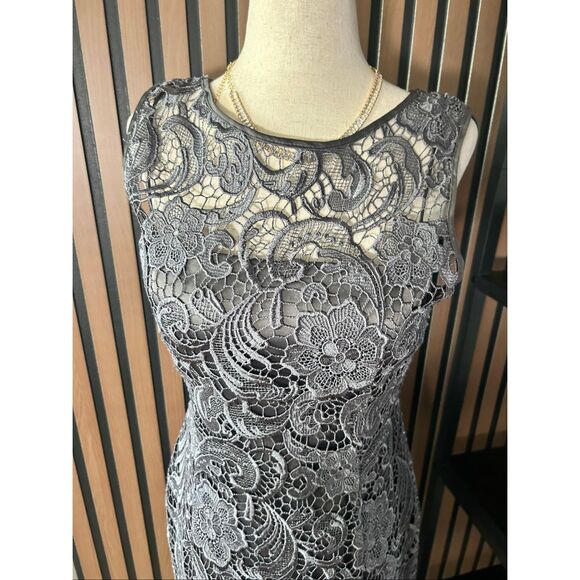 Andrianne Papell gray lacy dress short sleeveless size 4 wedding guest fancy - Picture 2 of 5